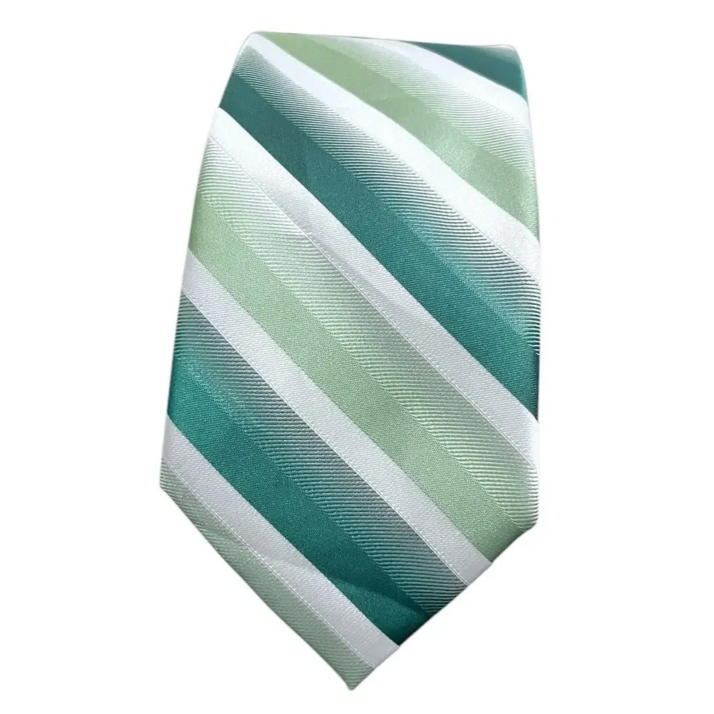 J.Ferrar Men's Green and white stripe Tie